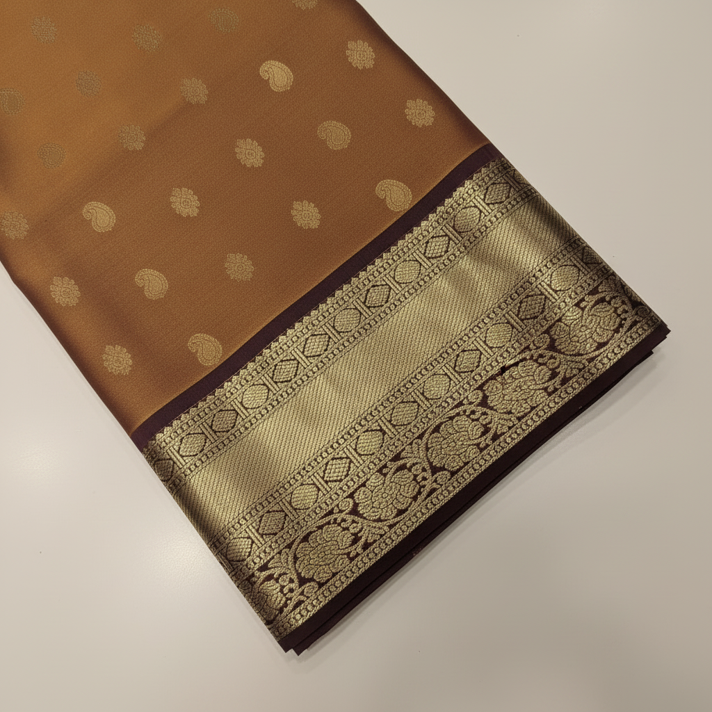 KUBERAN RUST ORANGE WITH MAROON PURE SILK SAREE