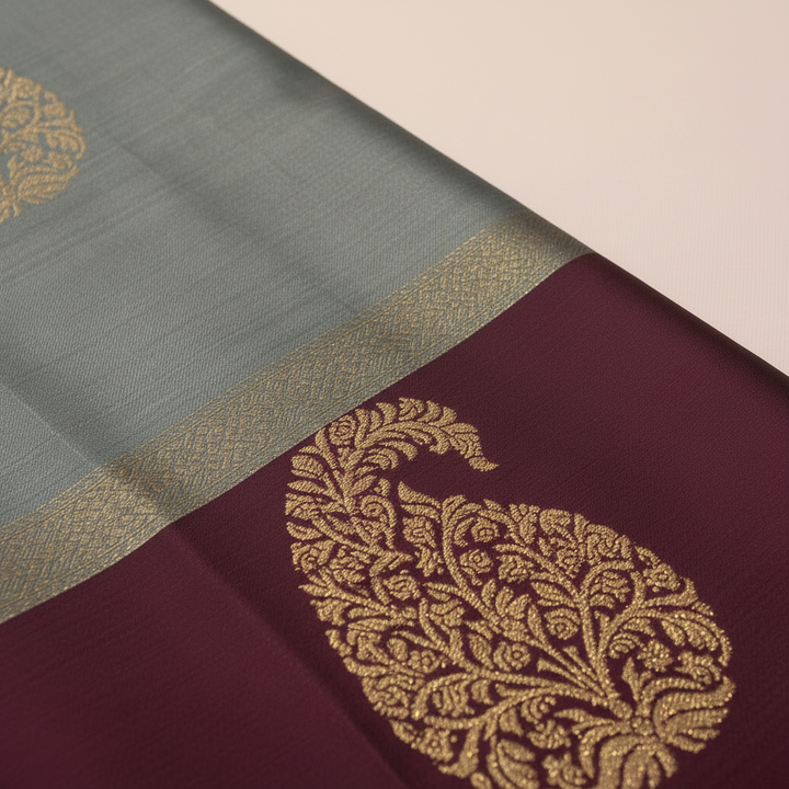 KUBERAN GREY WITH PURPLE PURE SILK SAREE