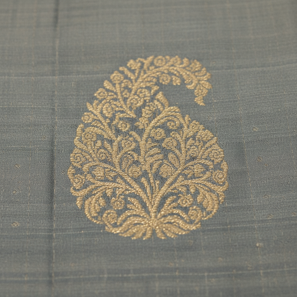 KUBERAN GREY WITH PURPLE PURE SILK SAREE