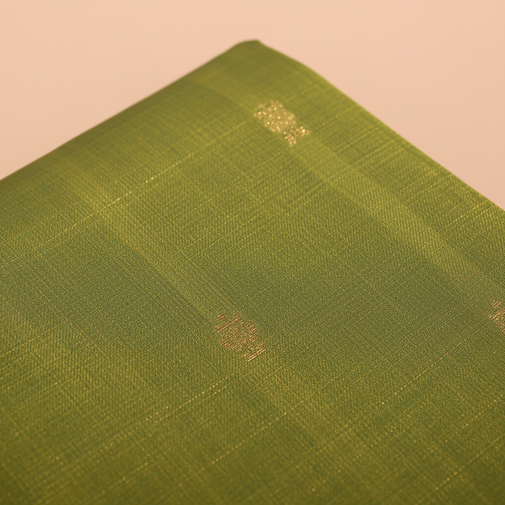 Kuberan Olive Green & Pink Cotton Silk Saree with Gold Butta & Zari Border