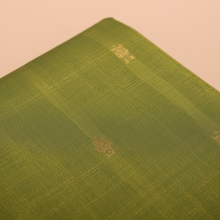 Kuberan Olive Green & Pink Cotton Silk Saree with Gold Butta & Zari Border