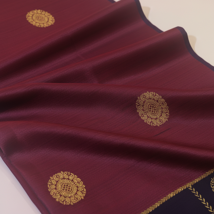 KUBERAN MAROON WITH NAVY BLUE BUTTA PURE SILK SAREE