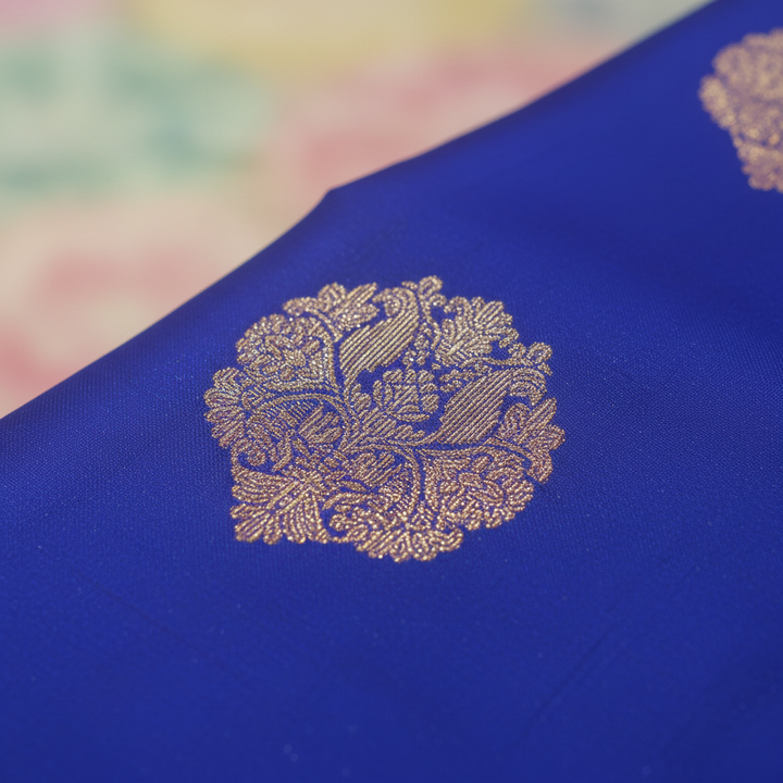 KUBERAN ROYAL BLUE WITH PARROT GREEN PURE SILK SAREE