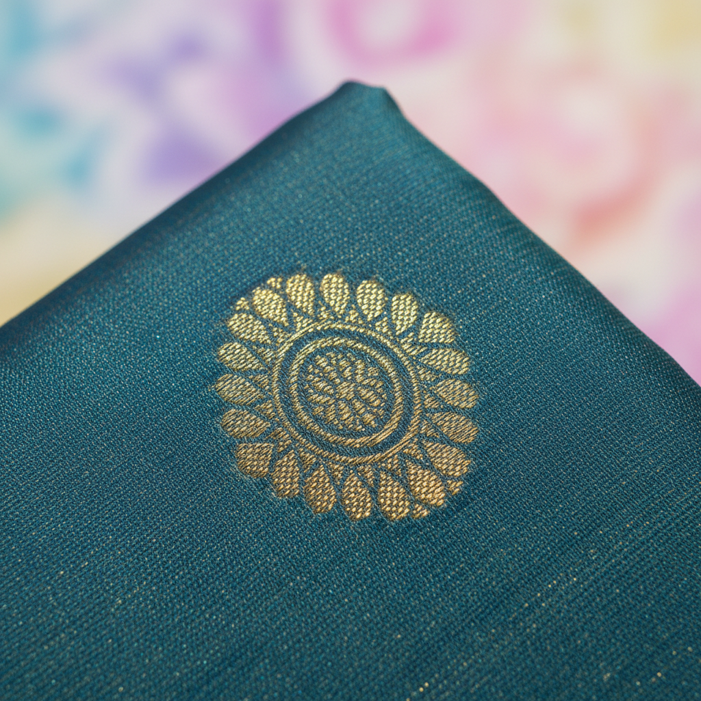KUBERAN TEAL BLUE WITH DEEP PURPLE GOLD PURE SILK SAREE