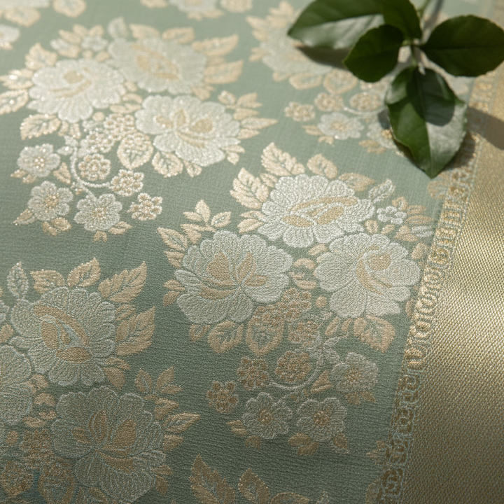 Kuberan Sea Green Floral Kanchipuram Silk Saree