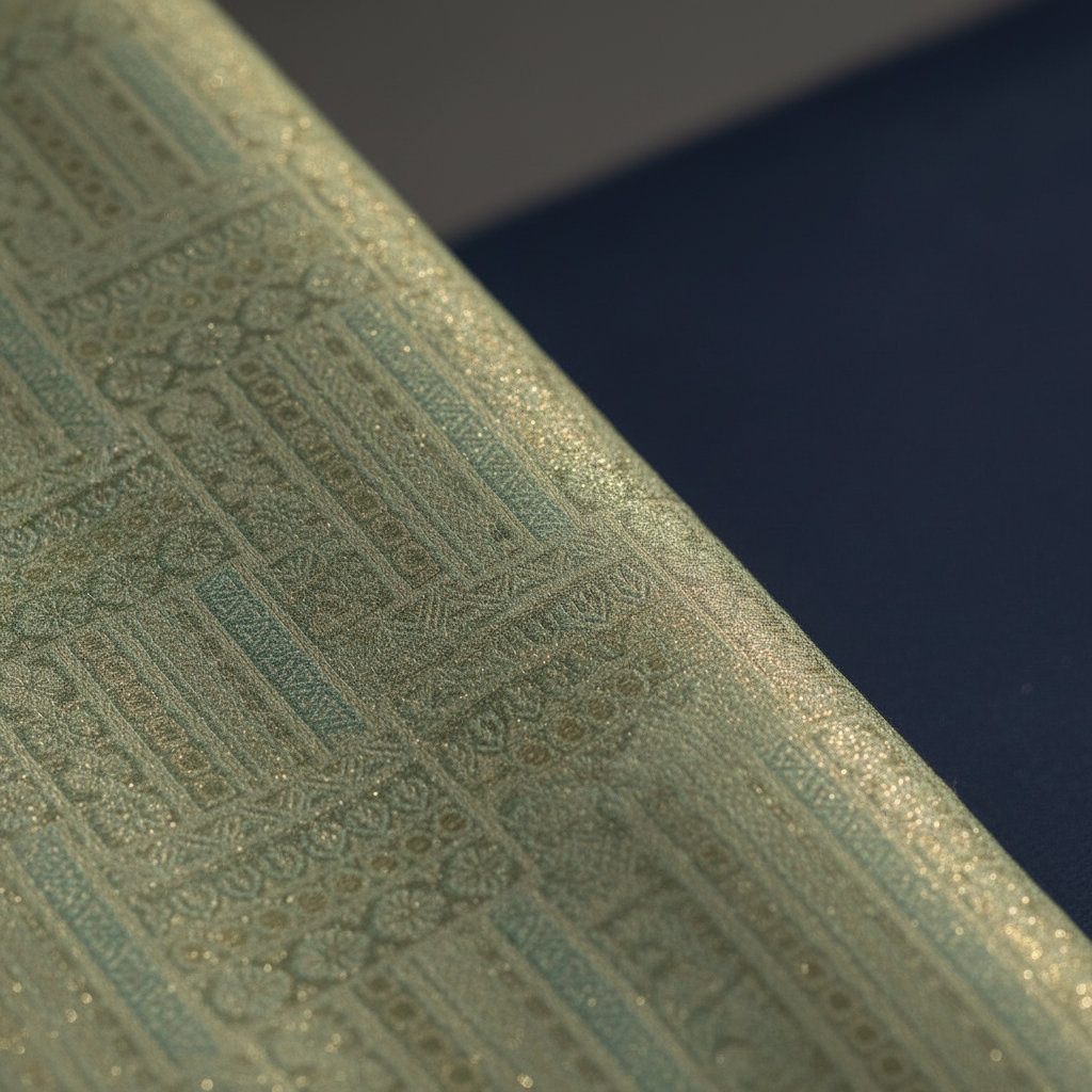 Kuberan Sea Green Peach Border Kanchipuram Silk Saree