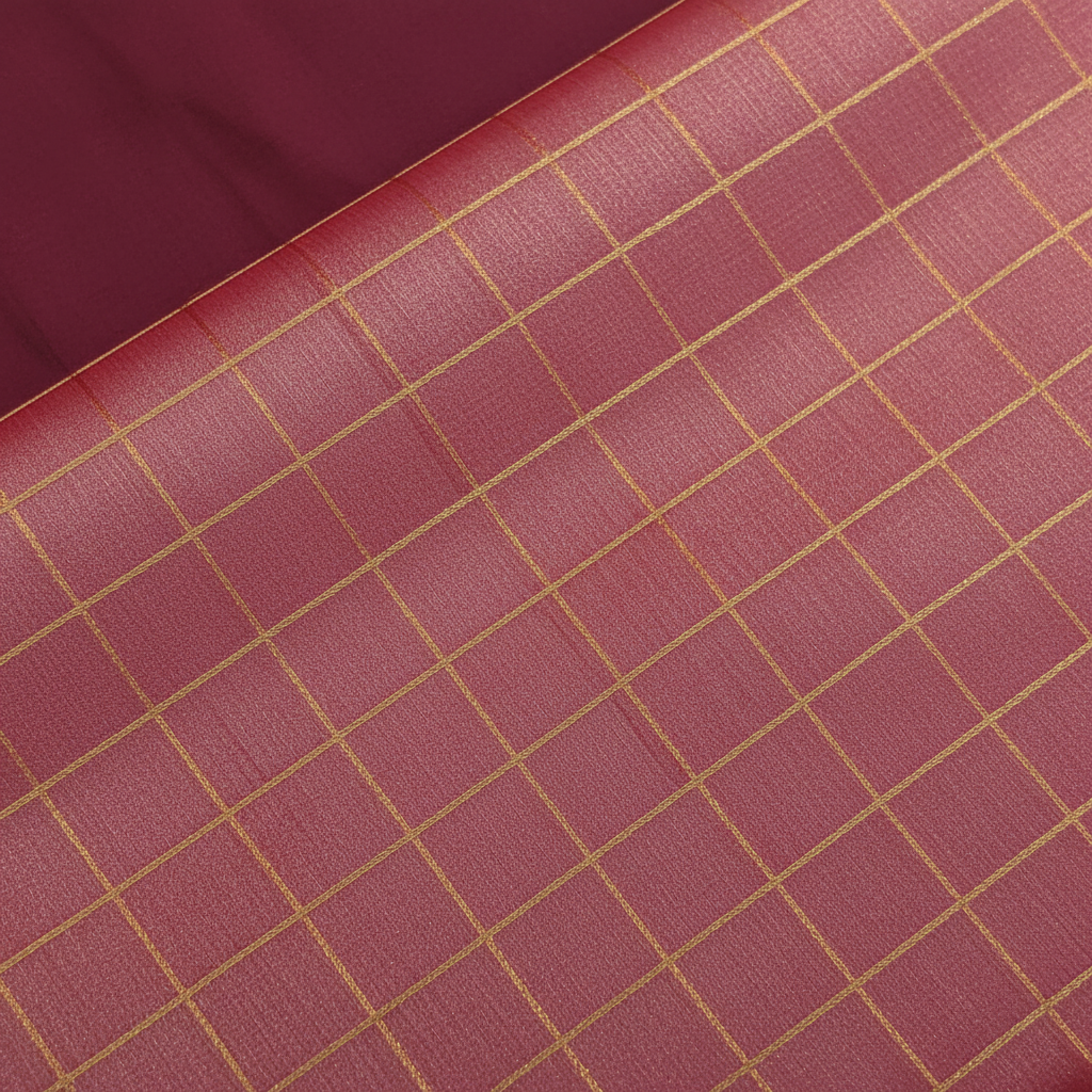 Kuberan Dusty Rose Cotton Silk Saree with Gold Check Grid & Antique Gold Zari Border