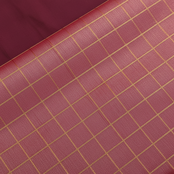 Kuberan Dusty Rose Cotton Silk Saree with Gold Check Grid & Antique Gold Zari Border