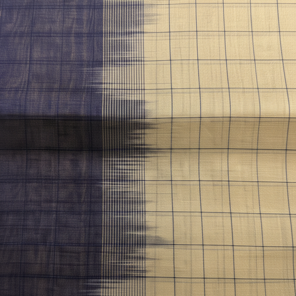 Kuberan  Navy Blue & Ivory Cotton Silk Checks Saree