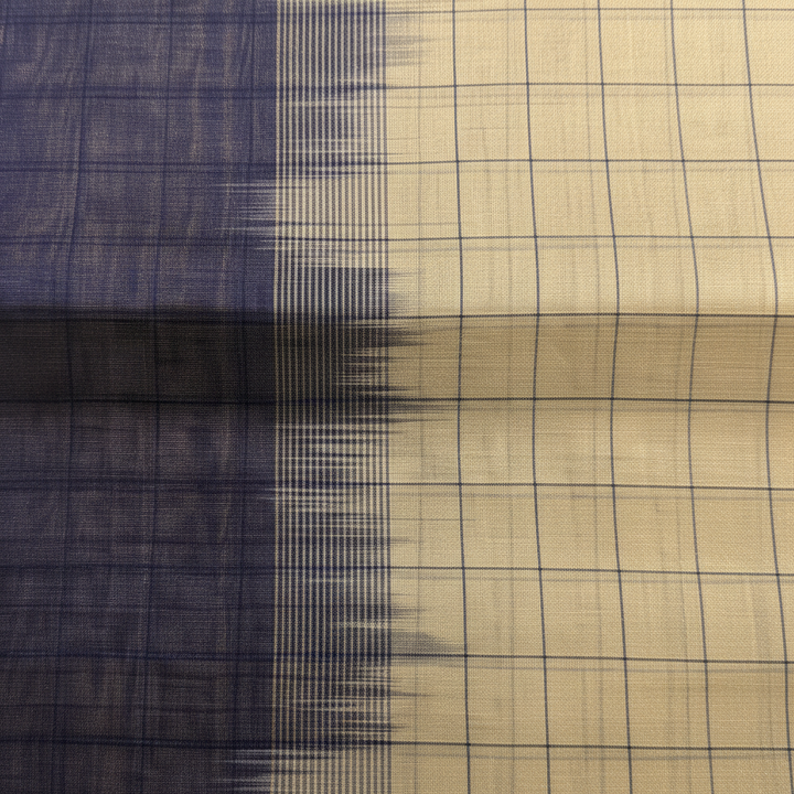 Kuberan  Navy Blue & Ivory Cotton Silk Checks Saree