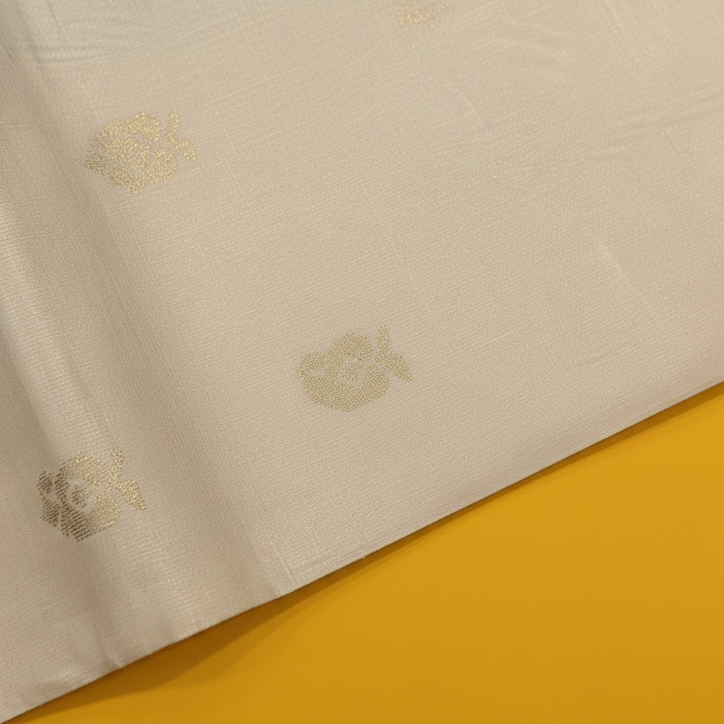 Kuberan Off-White Cotton Silk Saree with Gold Butta & Ikat Border