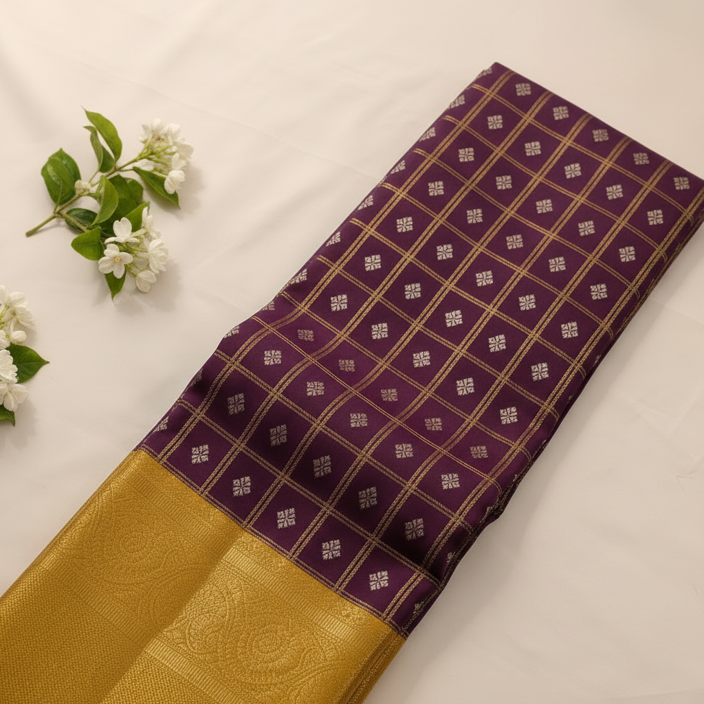 Kuberan Purple and Yellow Kanchipuram Silk Saree