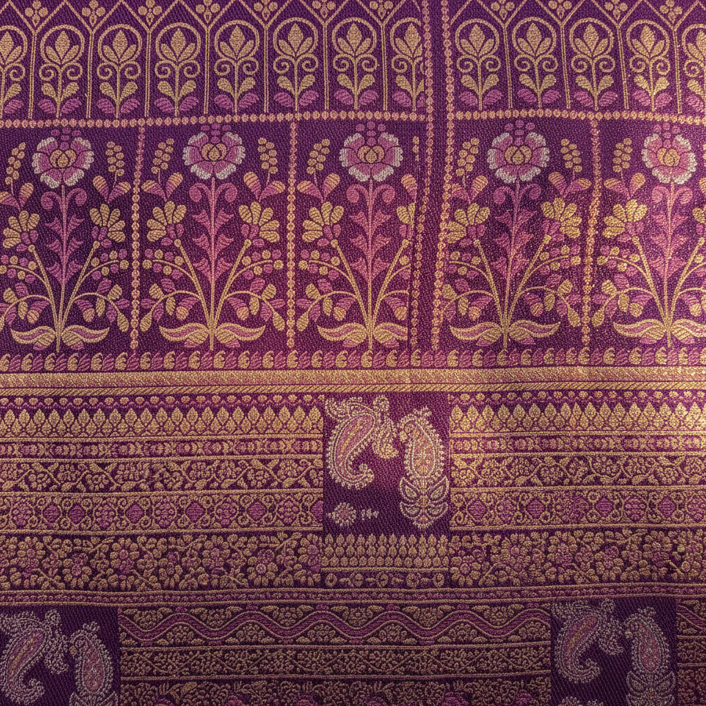 Kuberan Purple Kanchipuram Silk Saree with Gold Zari Floral Vine & Paisley Weave