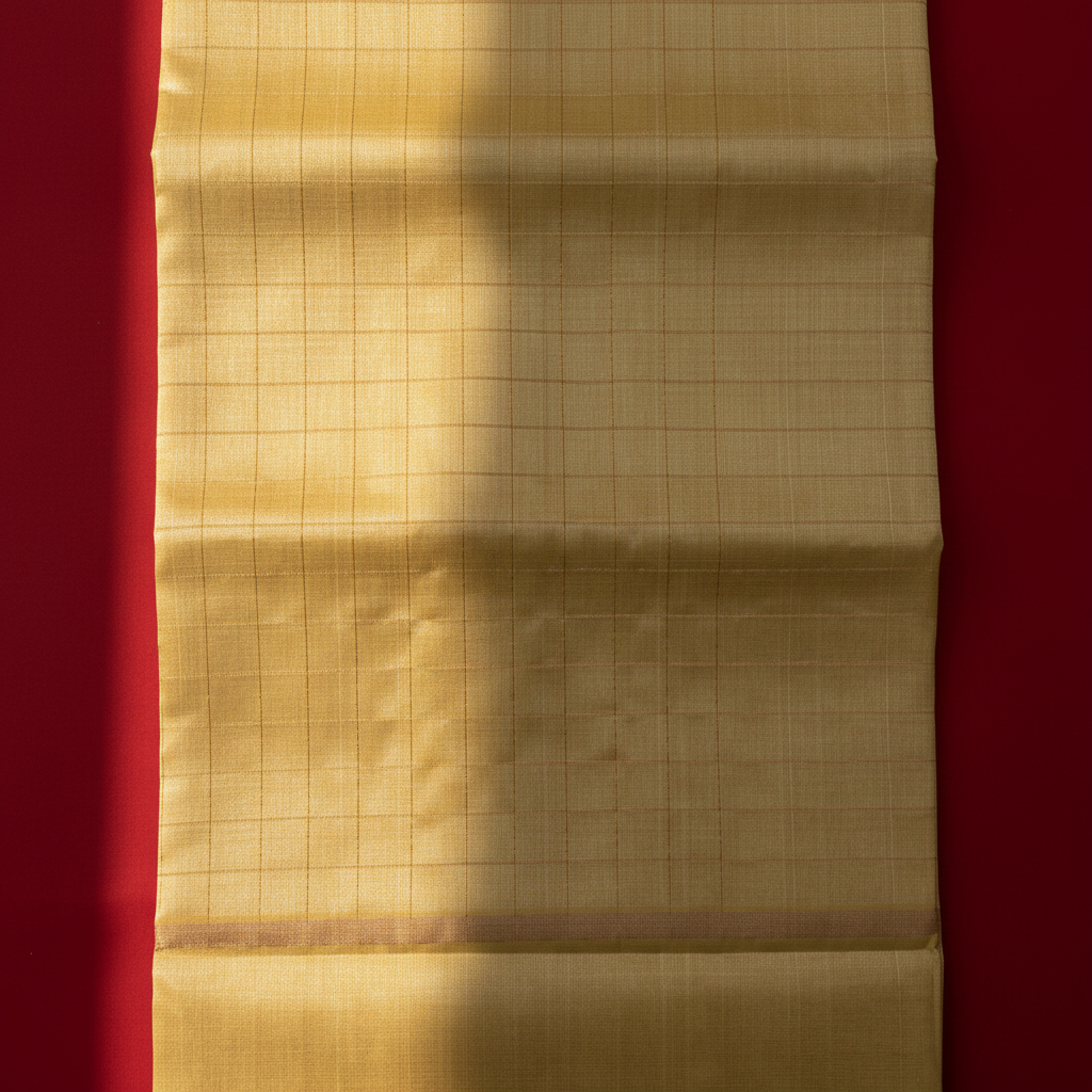 Kuberan Golden Yellow Self-Check Cotton Silk Saree
