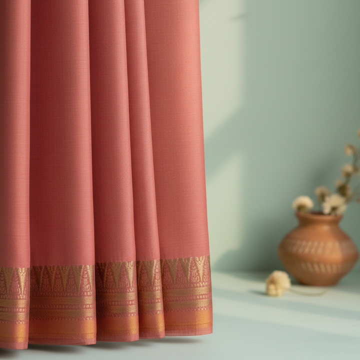 KUBERAN PEACH PINK BISHNUPURI SOFT SILK SAREE