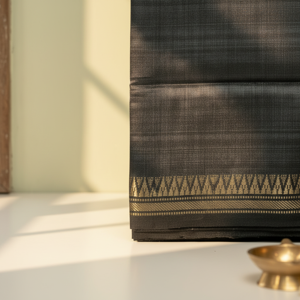 KUBERAN BLACK BISHNUPURI SOFT SILK SAREE