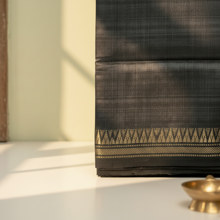 KUBERAN BLACK BISHNUPURI SOFT SILK SAREE
