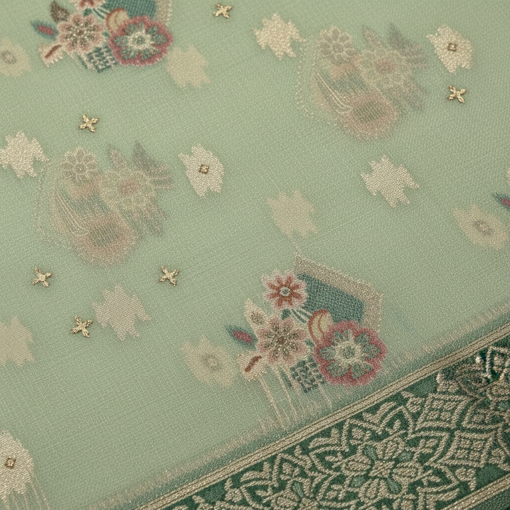 KUBERAN MEENAKARI GREEN COTTON SAREE
