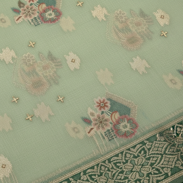 KUBERAN MEENAKARI GREEN COTTON SAREE