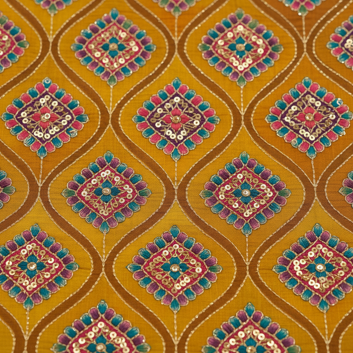 Body close-up - ogee lattice embroidery with sequin work
