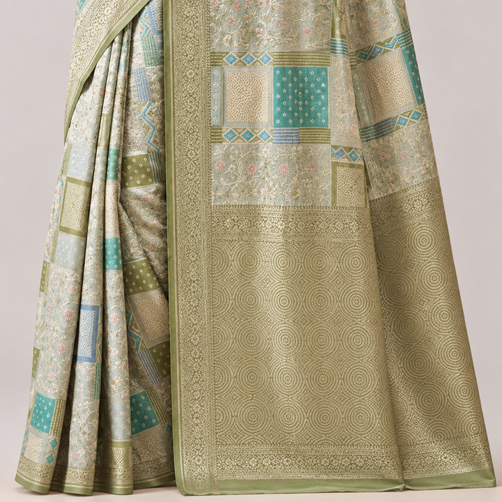 KUBERAN WHITE WITH GREEN BANARAS GEORGETTE SAREE