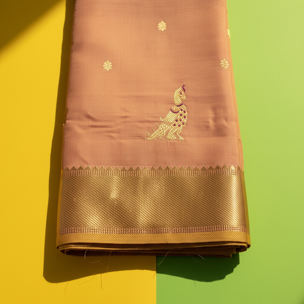 kuberan  Light Maroon & Dusty Rose with Peacock Butta  Kanchipuram Silk Saree