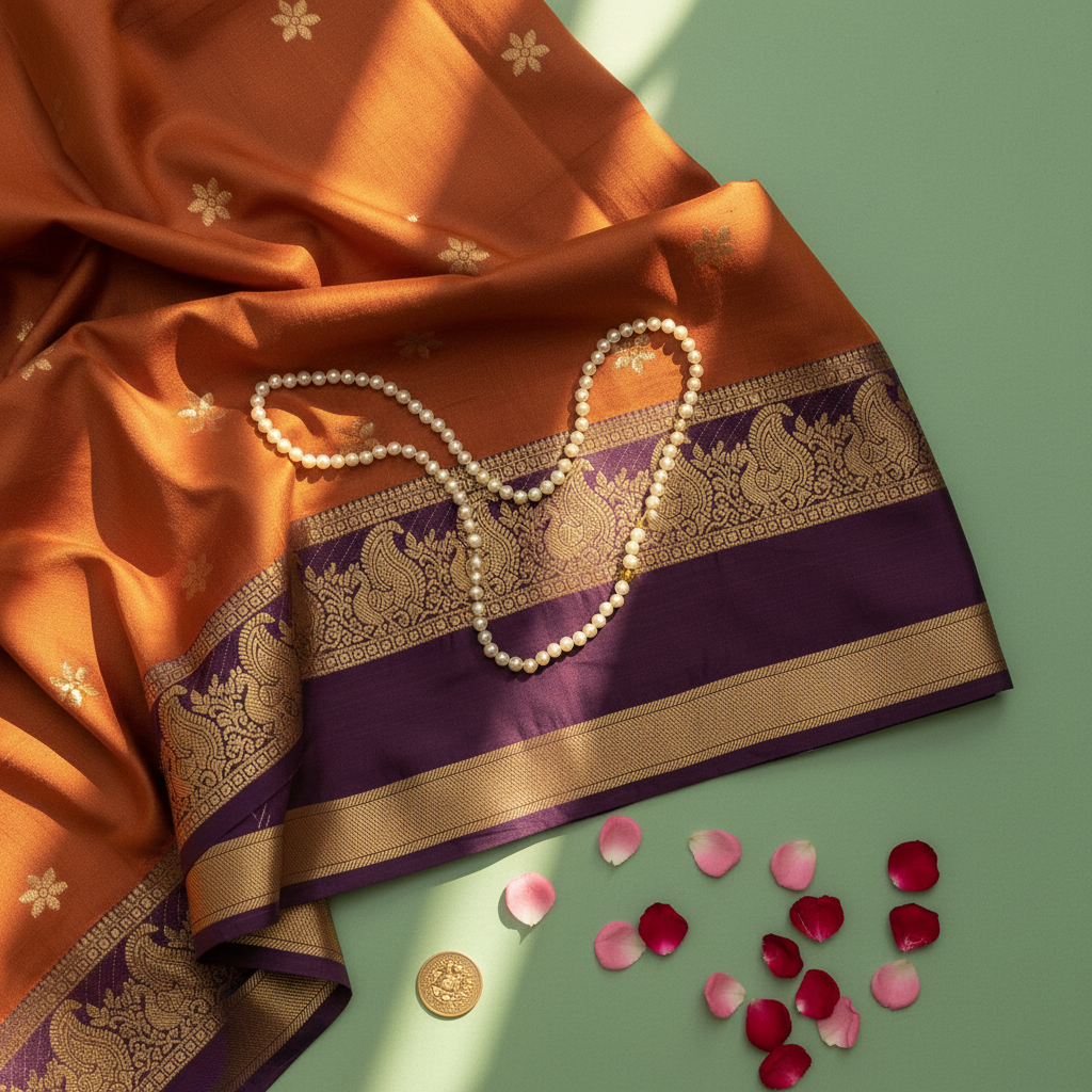 Kuberan Rust Copper Kanchipuram Pure Silk Saree