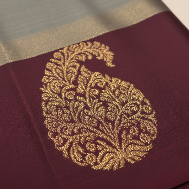 KUBERAN GREY WITH PURPLE PURE SILK SAREE