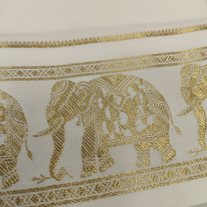 KUBERAN WHITE AIRAVAT BORDER PURE CREPE SAREE