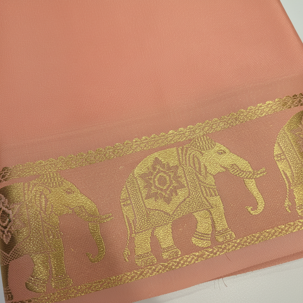 KUBERAN PEACH AIRAVAT BORDER PURE CREPE SAREE