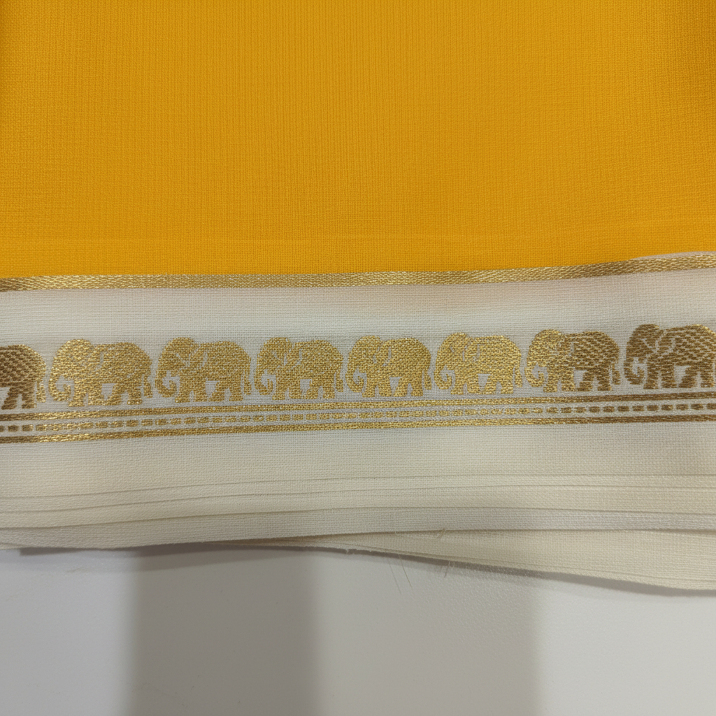 KUBERAN YELLOW AIRAVAT BORDER PURE CREPE SAREE