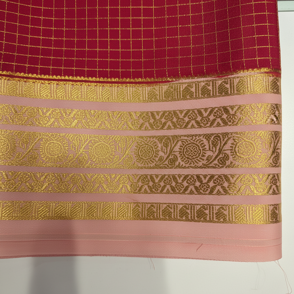 KUBERAN RED PURE CREPE SAREE