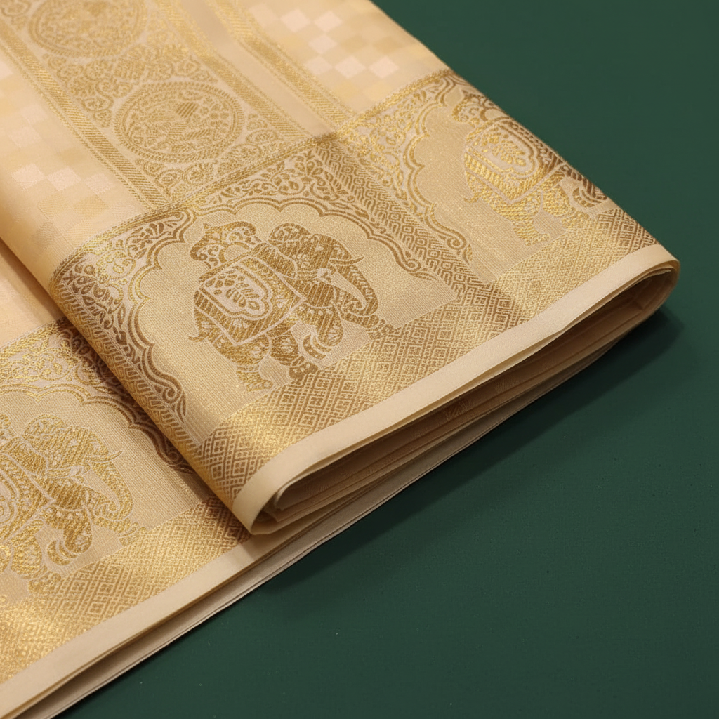 Kuberan Cream Pure Silk Dhoti