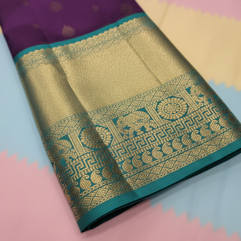 KUBERAN MAGENTA WITH BLUE PURE SILK SAREE