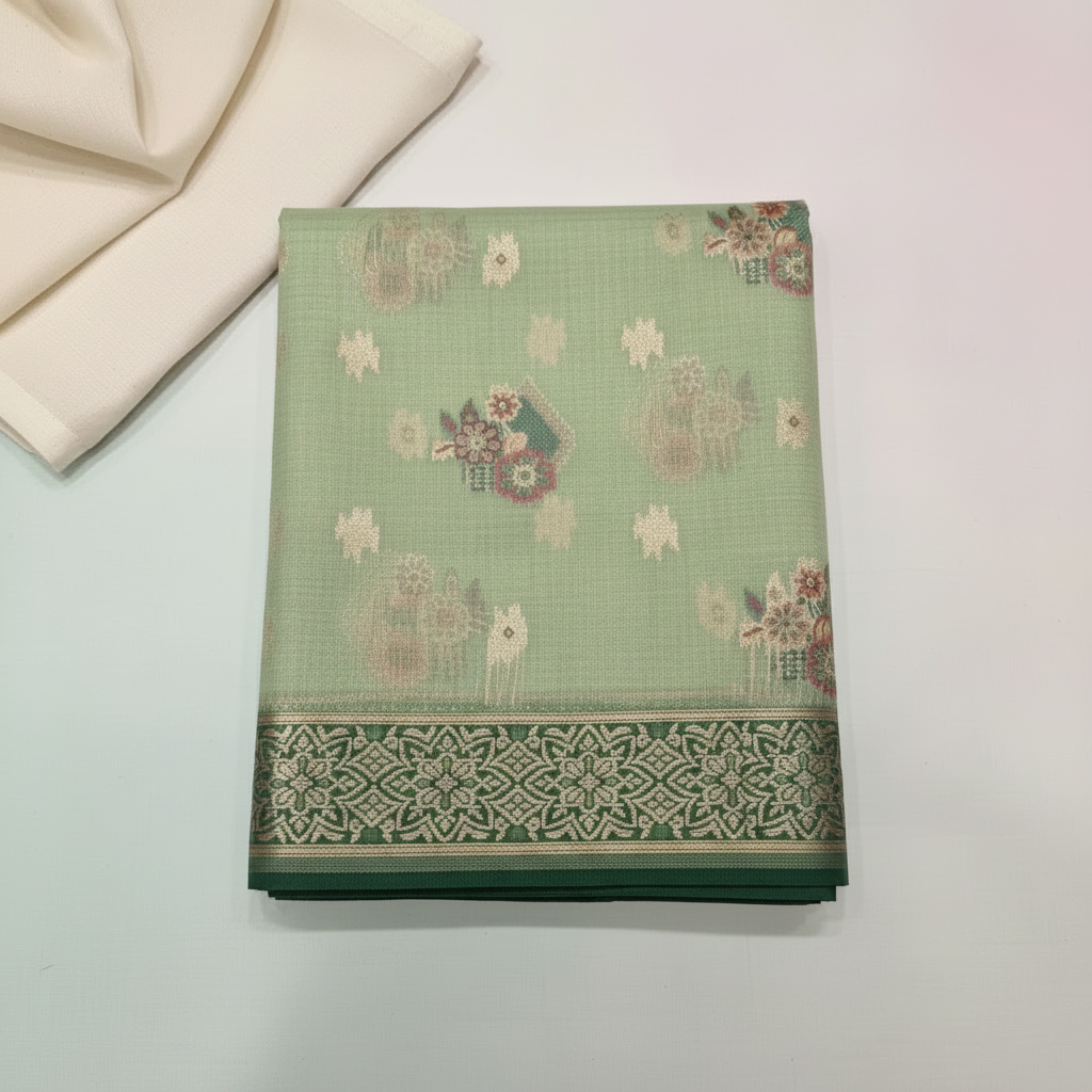 KUBERAN MEENAKARI GREEN COTTON SAREE