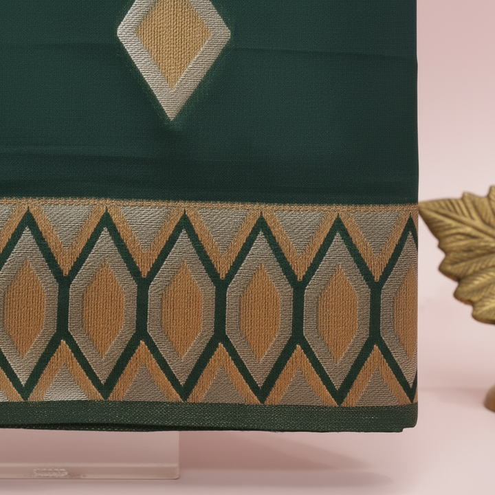 KUBERAN DARK GREEN RAW SILK SAREE