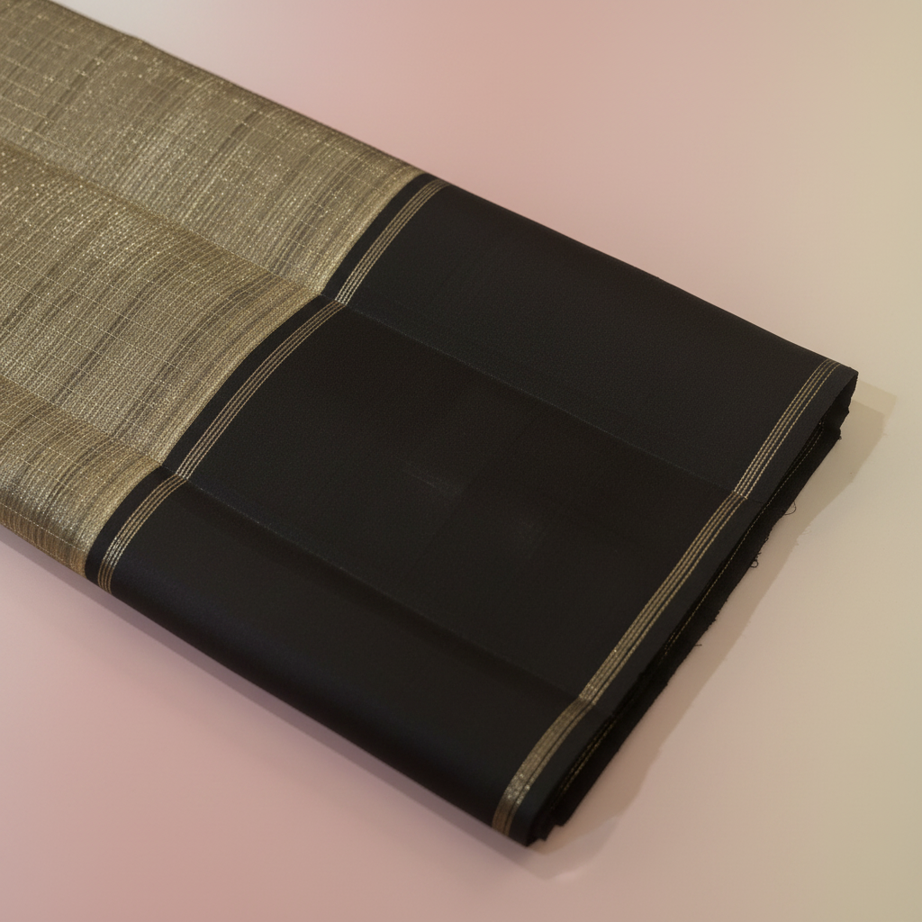 KUBERAN GOLDEN BLACK TISSUE PURE KANCHIPURAM SILK SAREE