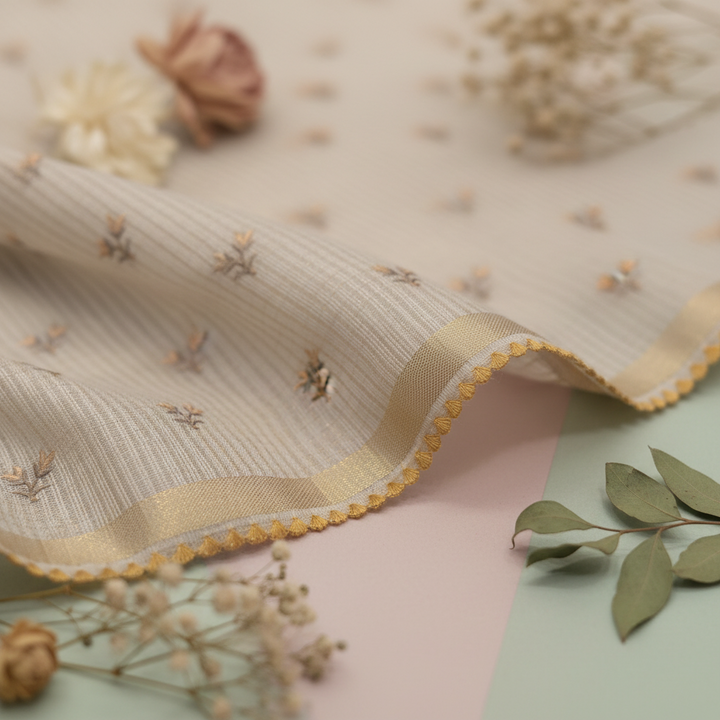 KUBERAN BEIGE SEMI TUSSAR SILK SAREE
