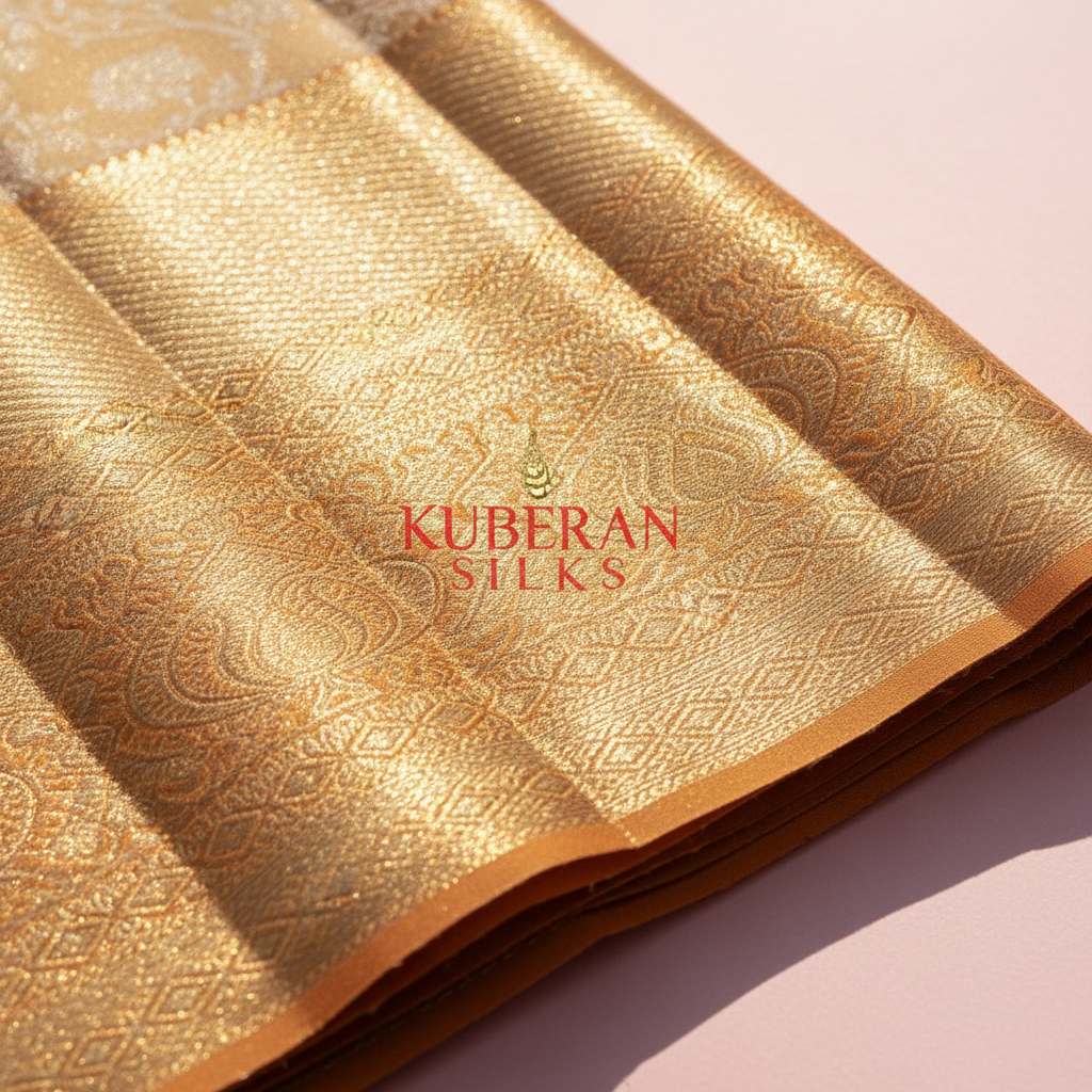 Kuberan orange Gold Floral Kanchipuram Silk Saree