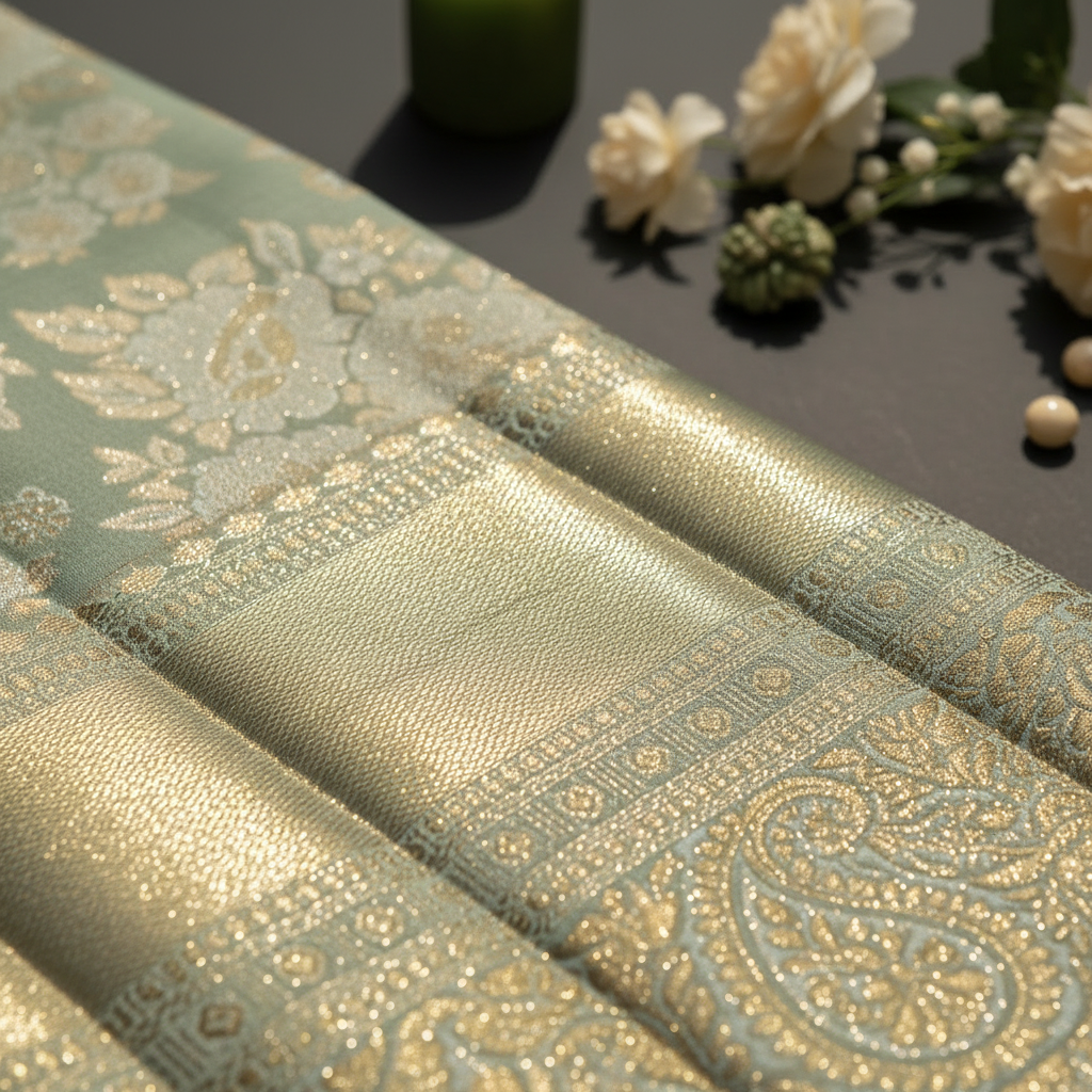 Kuberan Sea Green Floral Kanchipuram Silk Saree
