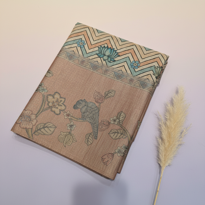 KUBERAN BEIGE WITH ROSE PINK TISSUE BORDER SEMI TUSSAR SILK SAREE