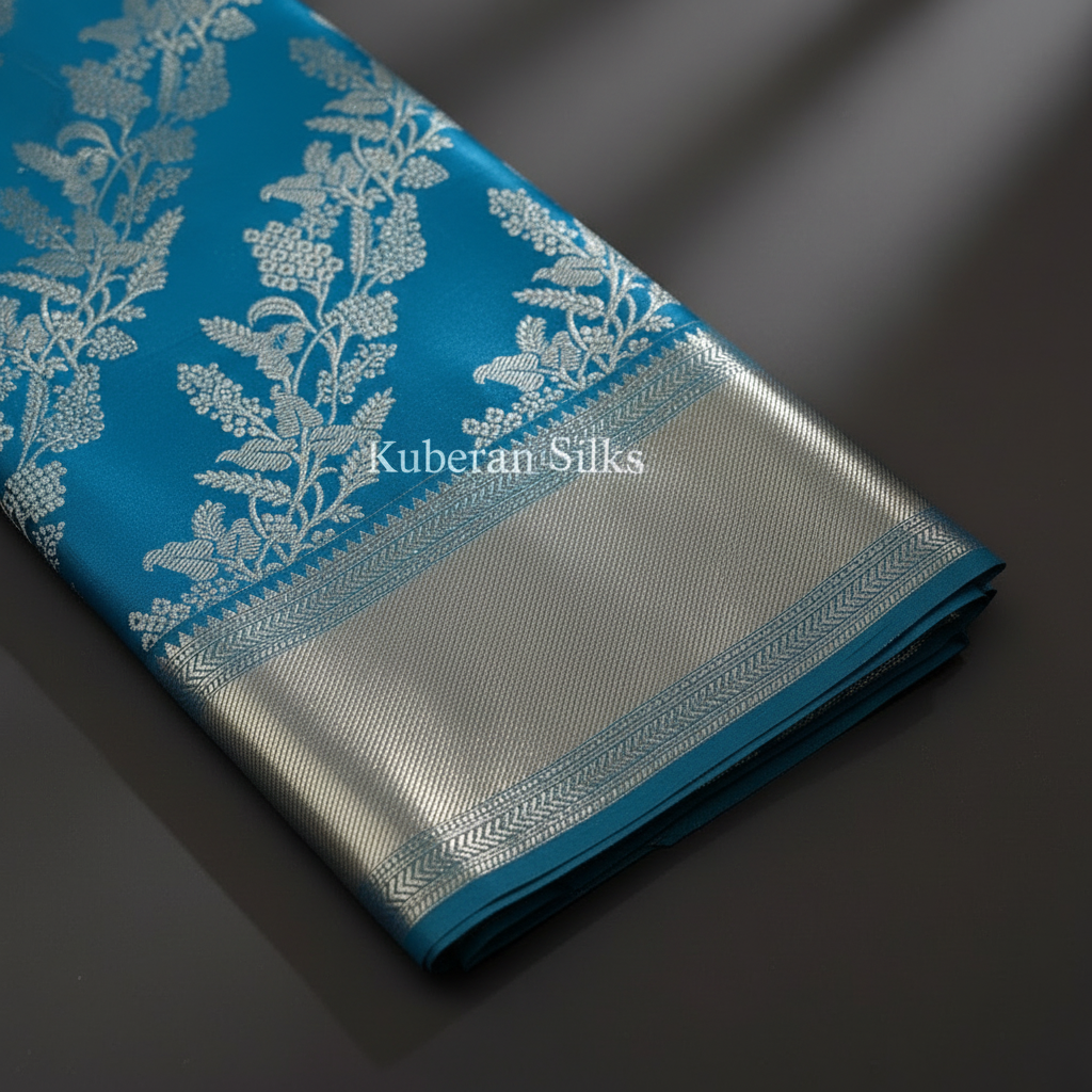 Kuberan Teal Blue Kanchipuram Silk Saree