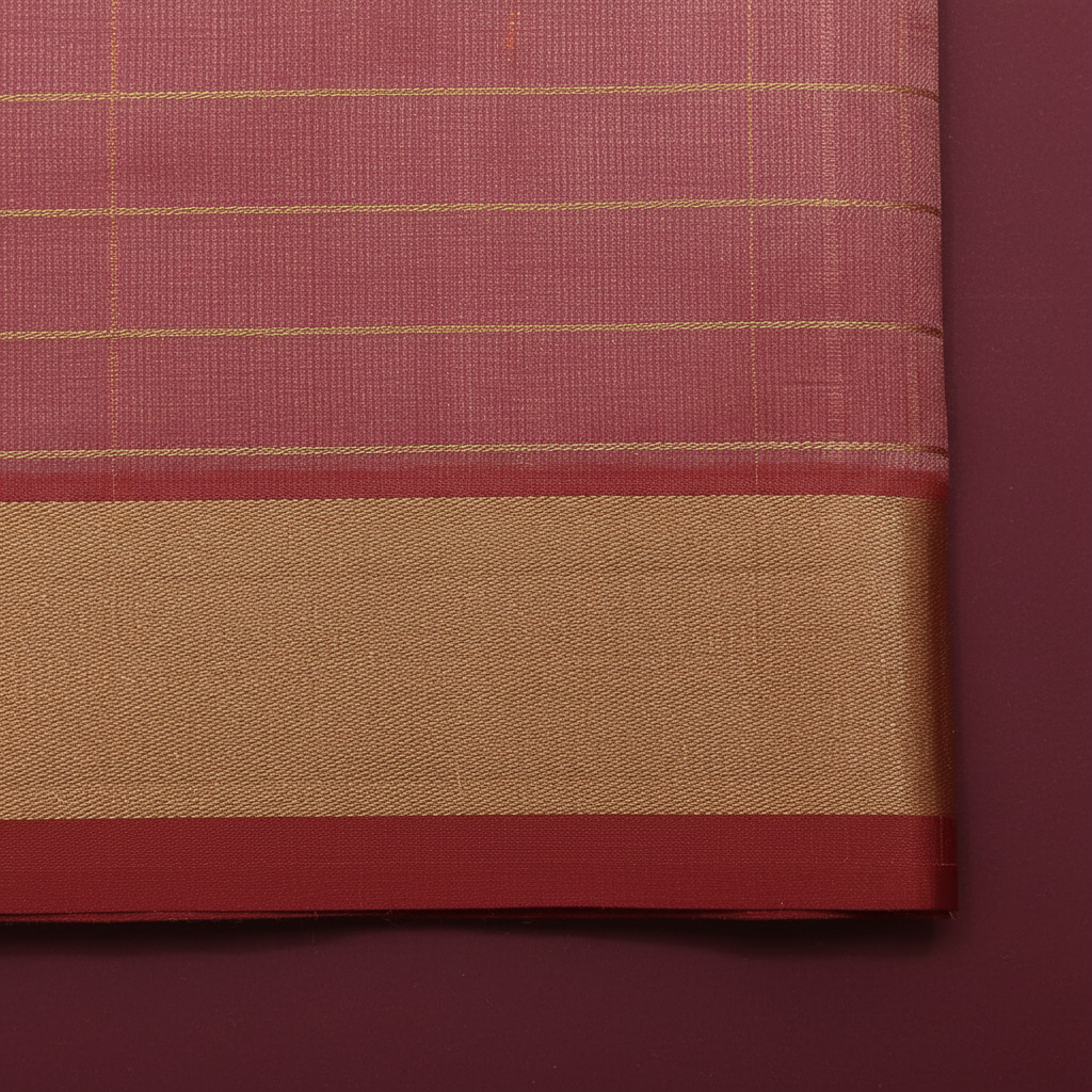 Kuberan Dusty Rose Cotton Silk Saree with Gold Check Grid & Antique Gold Zari Border