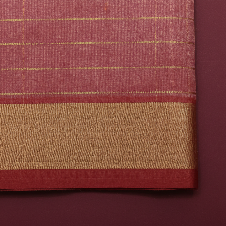 Kuberan Dusty Rose Cotton Silk Saree with Gold Check Grid & Antique Gold Zari Border