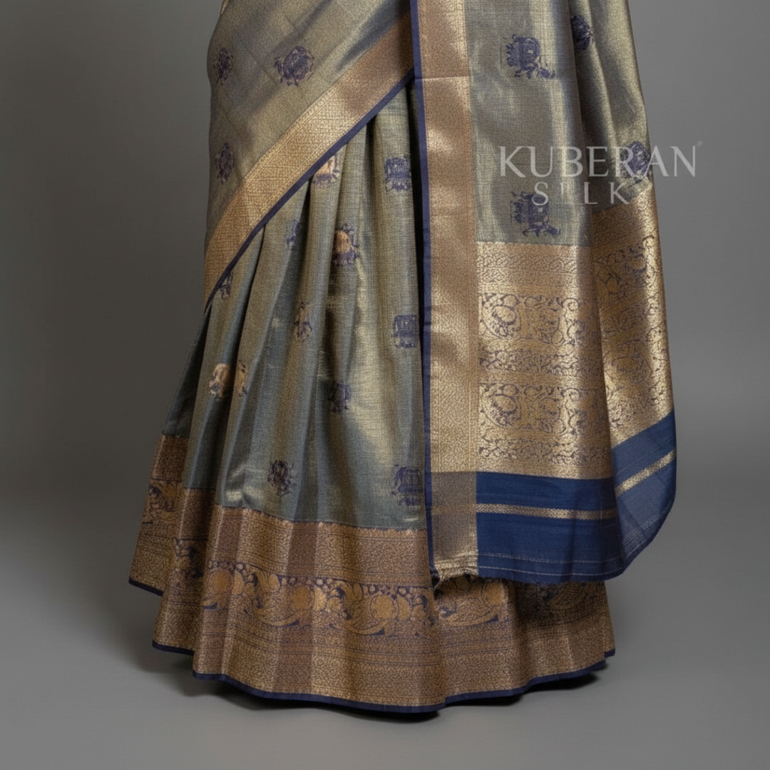 KUBERAN METALLIC BLUE UNSTITCHED TRADITIONAL LEHENGA