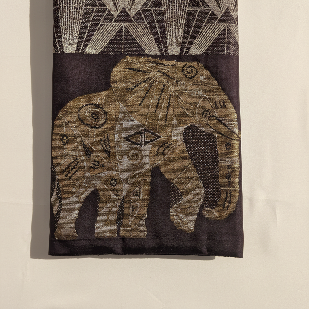 Kuberan purple with All-Over Silver & Gold Zari Art Deco Geometric Crystal Shard Weave & Large-Scale Gold Zari Mandala Elephant Kanchipuram Silk Saree