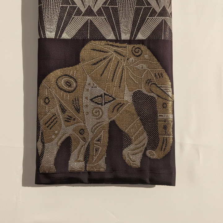 Kuberan purple with All-Over Silver & Gold Zari Art Deco Geometric Crystal Shard Weave & Large-Scale Gold Zari Mandala Elephant Kanchipuram Silk Saree