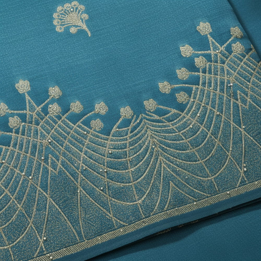 Border peacock embroidery close-up