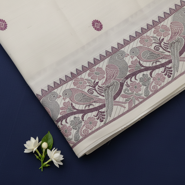 Kuberan Pure Ivory Cream Kanchipuram Silk Saree