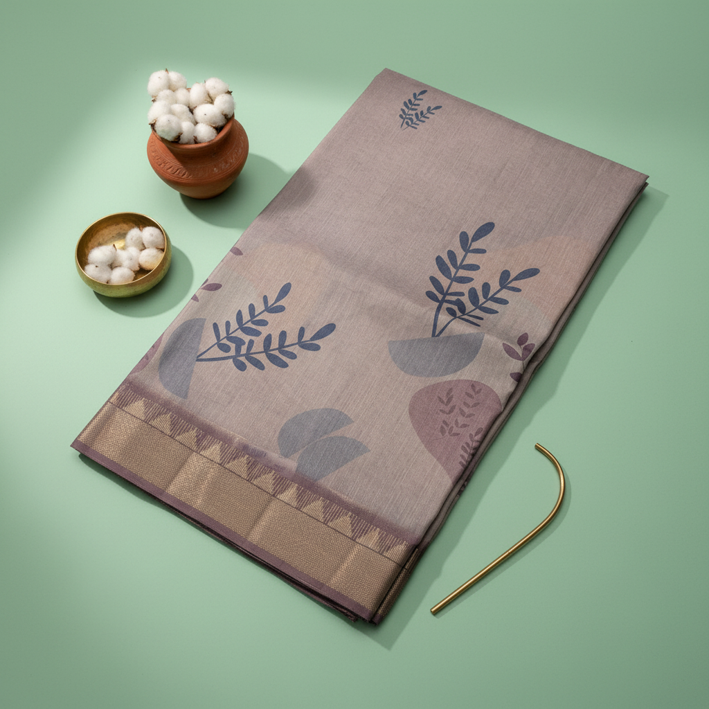 KUBERAN LIGHT LAVENDER PRINTED COTTON SAREE